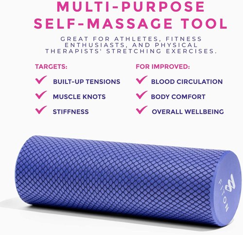 FitOn Recovery Foam Roller - High Density Muscle Recovery Roller for Deep Tissue Relief | Compact 12"x4", Purple
