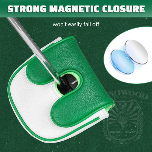 Craftsman Golf Bushwood Golf Shield Logo White and Green Mallet Center Shaft Putter Headcover for L.A.B. Golf DF3 Putters