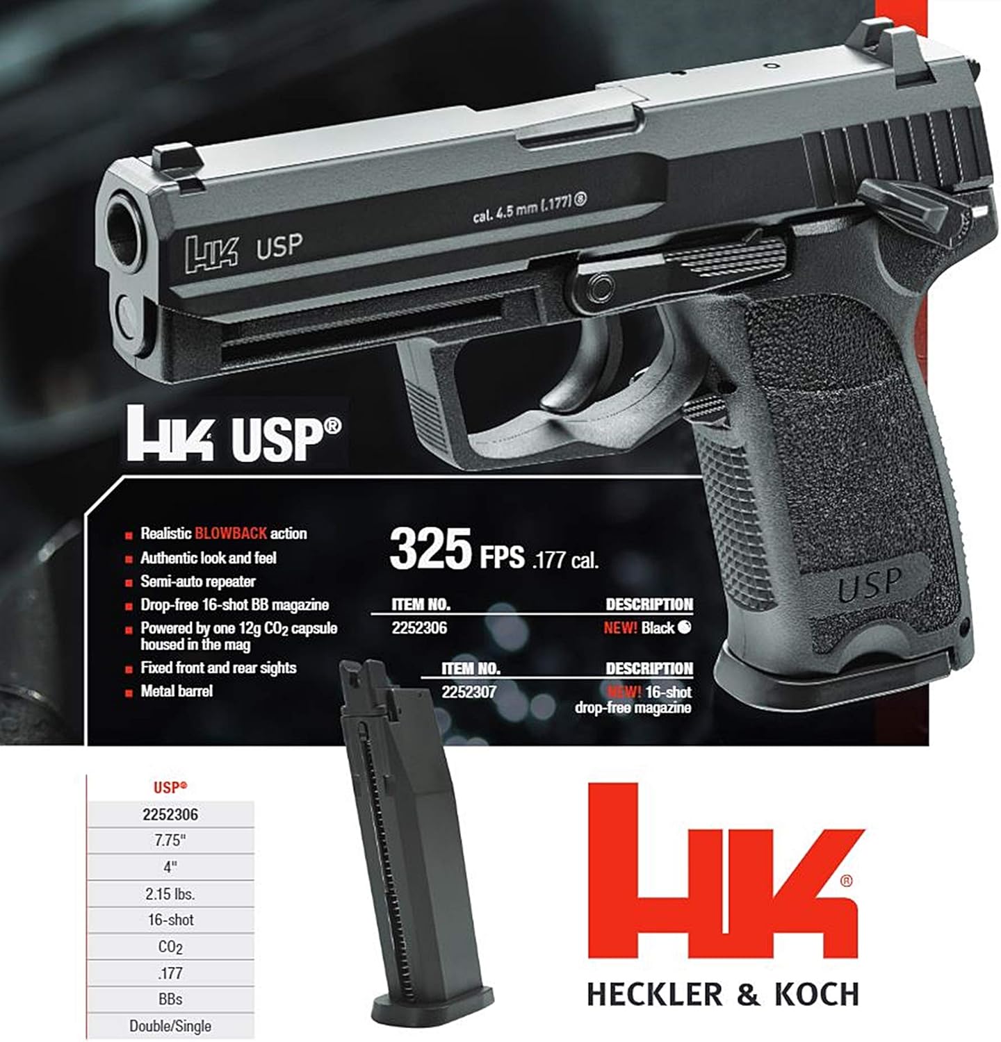 Umarex HK Heckler & Koch USP .177 Caliber Air Pistol - Realistic BB Gun for Target Shooting