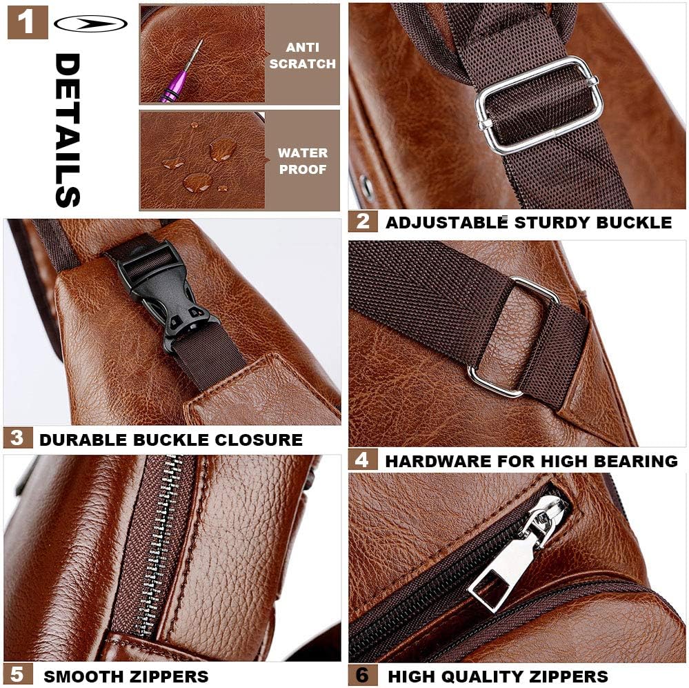 Peicees Leather Sling Bag - Men's Crossbody Backpack with USB Charging Port | Stylish & Functional
