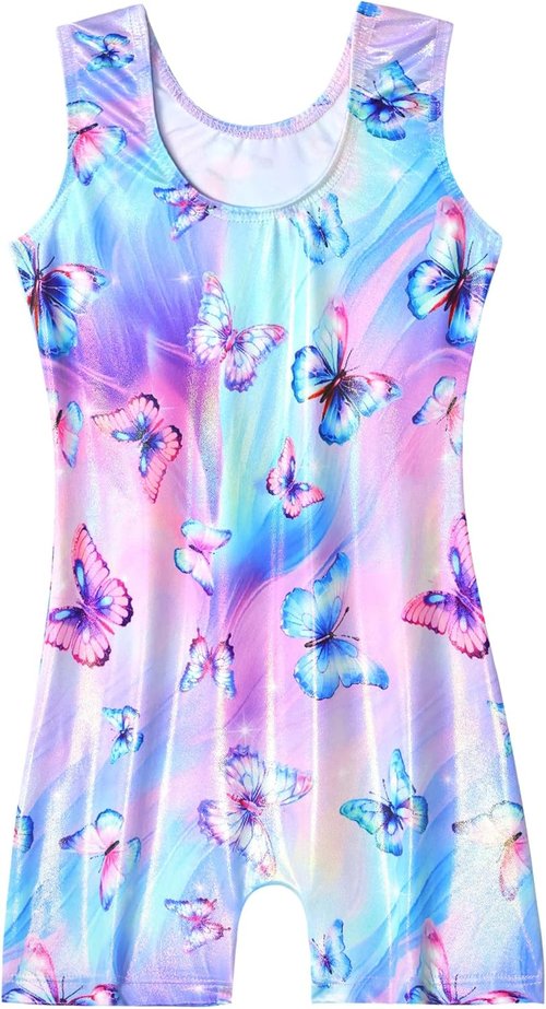 Domusgo Gymnastics Leotards - Sparkly One-Piece Sleeveless Tumbling Unitards for Girls