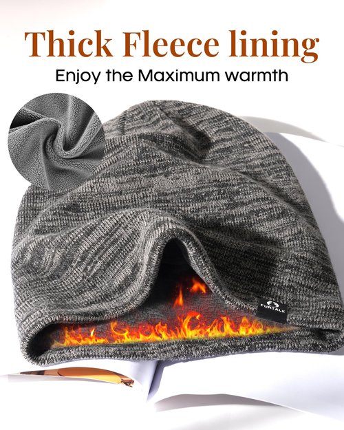 FURTALK Winter Beanie Hats for Men Women Warm Fleece Lined Double Layer Skull Cap Unisex Soft Slouchy Beanie, Black-Grey Mixed