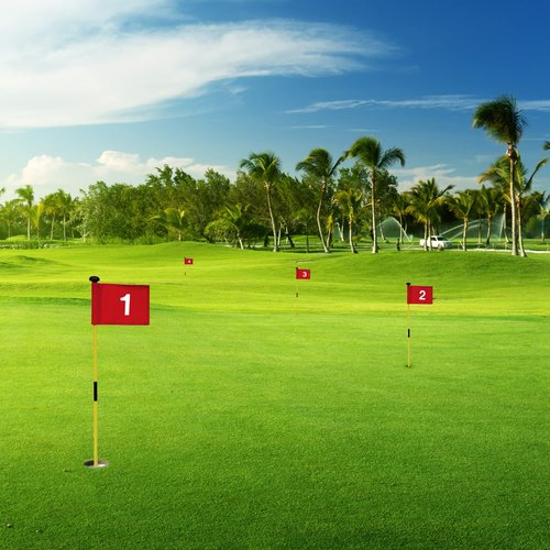 Numbered Solid Golf Flag with Tube Inserted,8” L x 6”H Mini Putting Green Flags for Yard Indoor Outdoor Backyard Garden, 420D Nylon Mini Pin Flags(Red Flags 4 Sets #1,2,3,4)