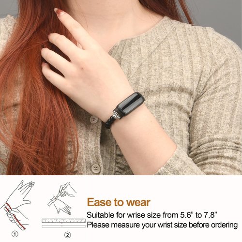 iLVANYA Crystal Beads Stretch Watch Band Compatible for Fitbit Inspire 3, Handmade Good Luck Energy Chakra Stone Beaded Band for fitbit inspire 3 (Black)