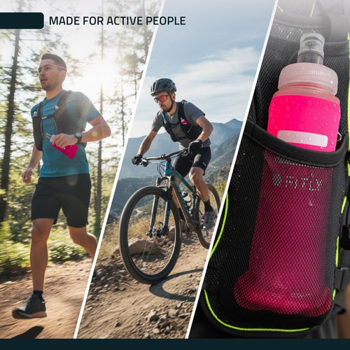 FITLY Soft Flask - 8.5 oz (250 ml) - Shrink As You Drink Pocket Soft Water Bottle for Hydration Pack/Running Vest - Folding Water Bottle for Running, Hiking, Cycling - Ski Water Bottles - Pink