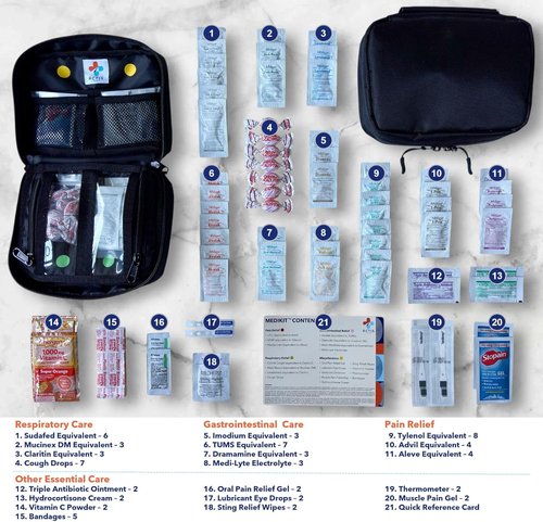MediKit Medical Kit - 20 Essential Medications for Pain, Cold & Allergy | Compact 6"x8" for Travelers