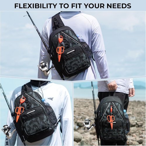 KastKing Karryall Sling Tackle Bag–Fishing Sling Pack,Fishing Backpack With Rod Holder,MOLLE System,Soft Bait & Gear Storage