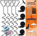 EURMAX USA Windproof Trampoline Anchor Kit - 4 Heavy-Duty Steel Stakes with T-Hook & Safety Straps for Secure Weatherproof Protection