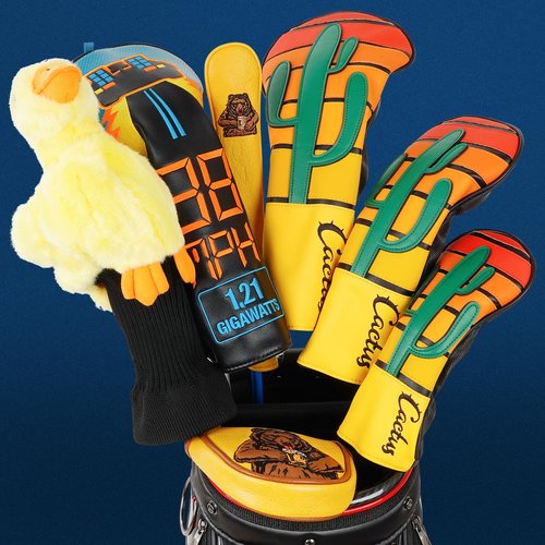 LZFAN Golf Club Head Cover Golf Head Covers Driver Headcover Wood Headcover Leather Patchwork Cactus