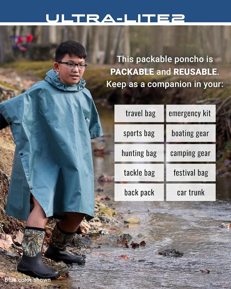 Frogg Toggs Ultra-Lite2 Waterproof Rain Poncho for Youth - Blue (Variation: Blue+Youth)