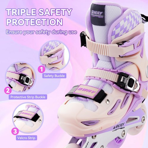 SWAY Inline Skates 4 Size Adjustable for Girls and Boys, All Wheels Light Up, Outdoor Inline Skates for Kids and Youths Age 4-16, Lightweight & Comfortable (Pink, Medium - Big Kid(1-4 US))