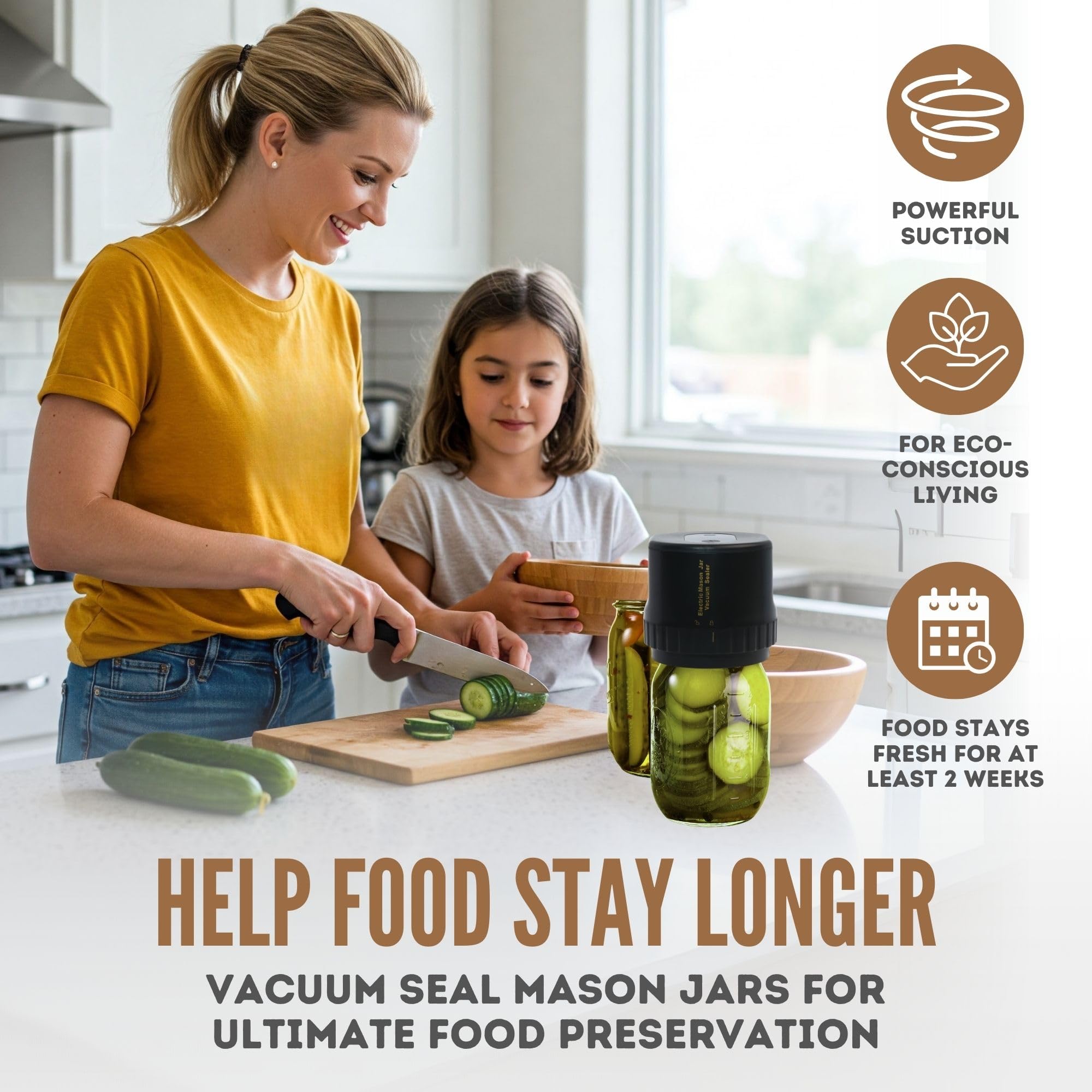 All-New 2026 Electric Mason Jar Vacuum Sealer Kit – Automatic Rechargeable Sealer for Mason Jars – Includes 5 Lids (Regular & Wide Mouth), Lid Opener, & Type-C Cable – Eco-Friendly Food Preservation