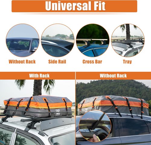 AUTOHAUX Waterproof Car Roof Bag - 15 Cubic Feet Cargo Carrier with Anti-Slip Mat & 6 Door Hooks | Gray