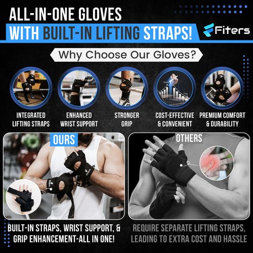 Fiters Workout Gloves with Lifting Straps (Medium)