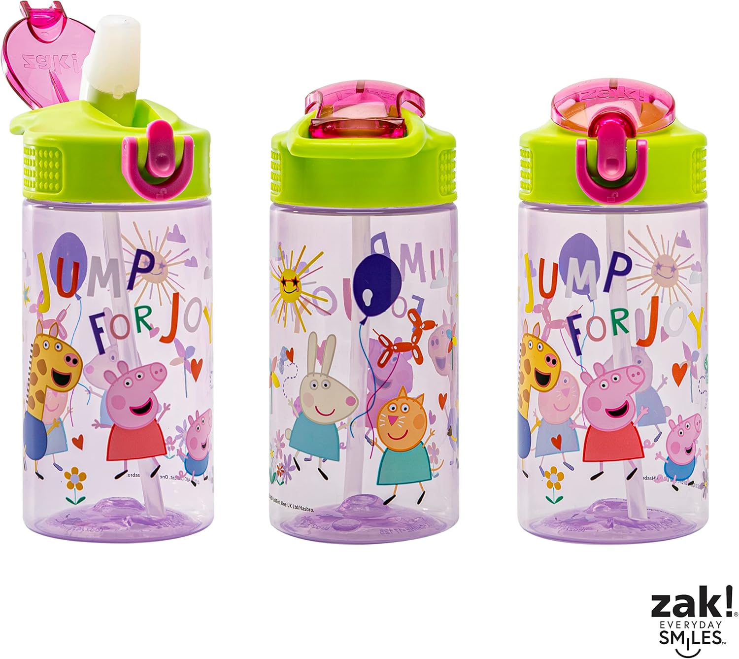 Zak Designs Peppa Pig Kids Water Bottle - 16oz Durable Plastic with Straw & Leak-Proof Design
