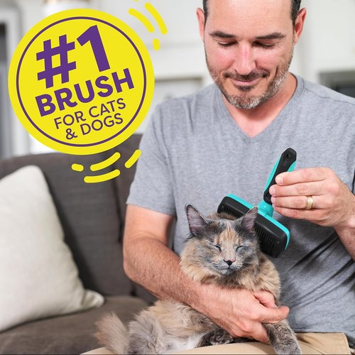 Hertzko Dog Brush - Self-Cleaning Slicker Brush for Shedding | Gently Removes Loose Hair & Tangles - Aqua