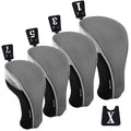 Andux 4pcs/Pack Mesh Golf 460cc Driver Fairway Wood Club Head Covers with Interchangeable No. Tags Gray