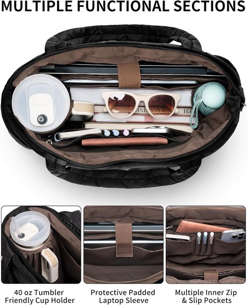 Bagstellar Puffer Tote Bag - Lightweight Quilted Handbag for Work & Travel | 15.6" Laptop & Tumbler Holder