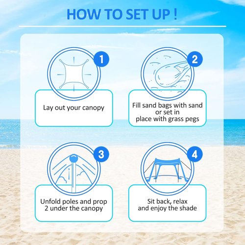 Beach Canopy Tent by [Brand Name] - UPF 50+ UV Protection Sun Shade | Complete with Sandbags, Poles & Anti-Wind Ropes