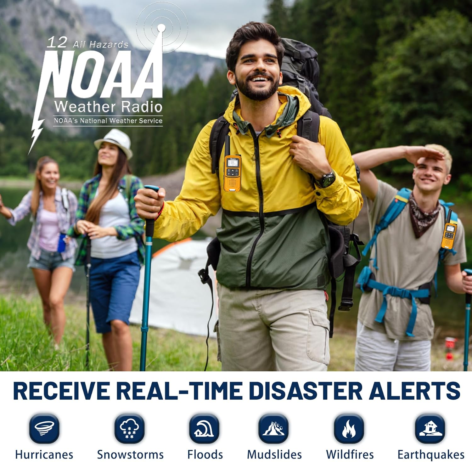 Rivins F22 Rechargeable Walkie Talkies - Long Range 1400mAh Battery, NOAA, USB-C, Flashlight | 2 Pack, Orange