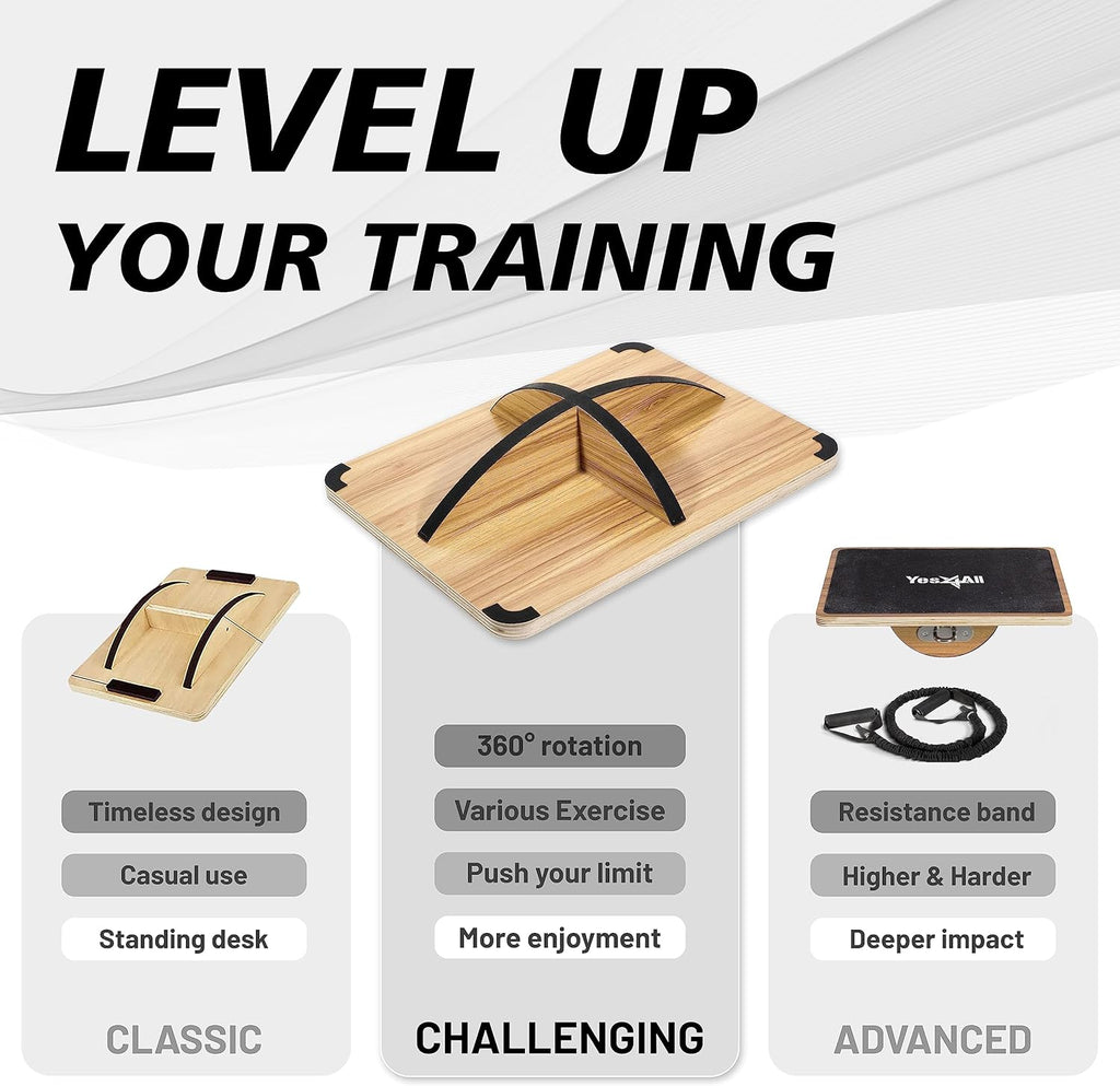 Yes4All 350LBS Professional Wooden Balance Board - Anti-Slip Wobble Board for Leg Workouts | Perfect for Standing Desks