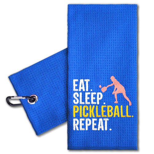 ERHACHAIJIA Eat Sleep Pickleball Repeat Embroidered Pickleball Sports Towel with Clip. Funny Pickleball Gifts for Men Women Pickleball Lover, Birthday Retirement Mother's Day