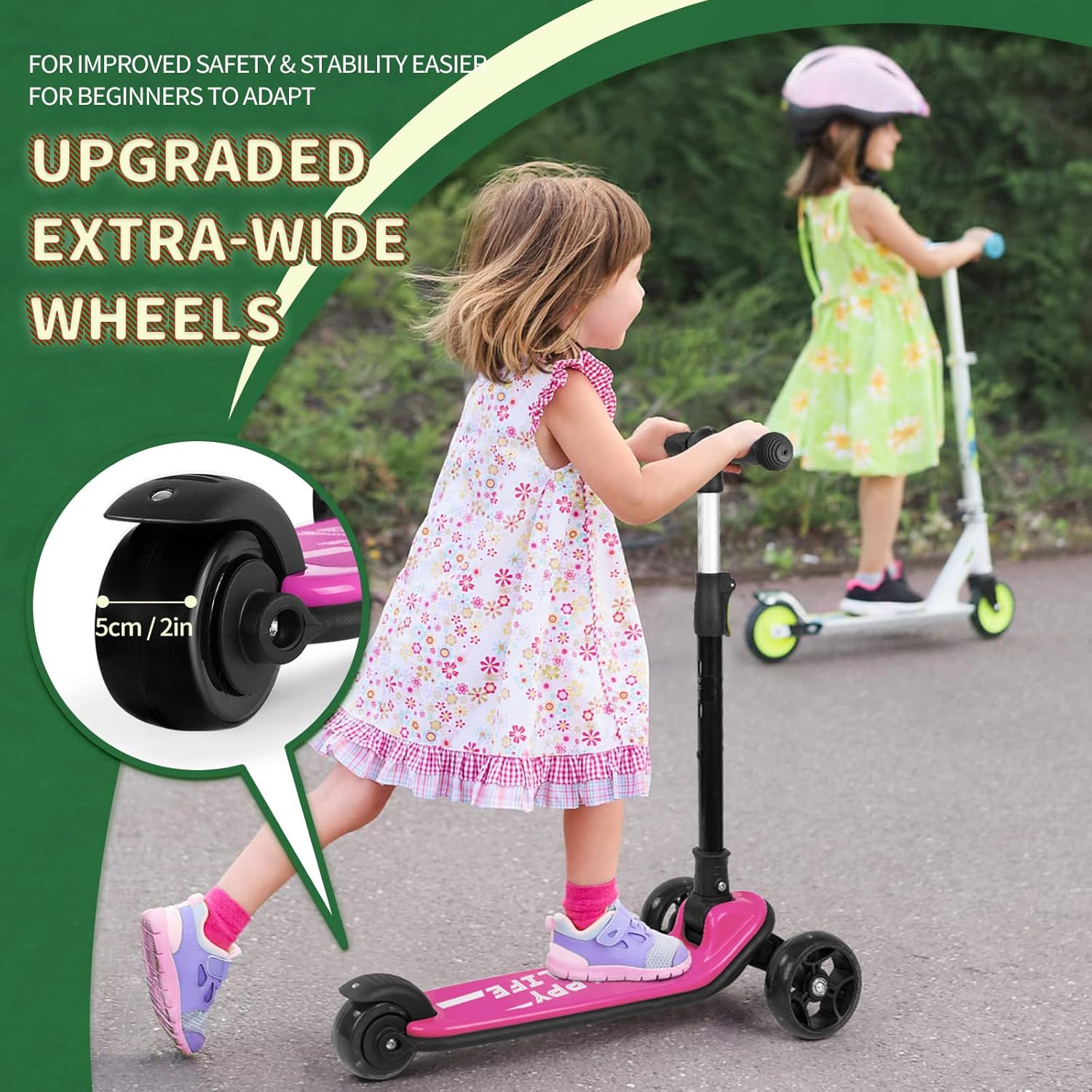 Besrey Kick Scooter for Kids | 3-Wheel Folding Design with Adjustable Height & LED Light Wheels