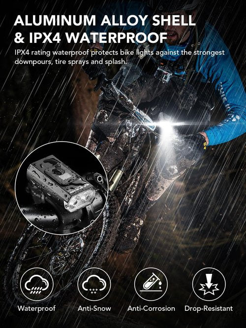 Smiling Shark Bicycle Lights, LED Bike Front Clip Light & Free Red Tail Light IPX6 Waterproof USB Rechargeable Powerful Safety Bike Headlight Accessories Set for Night Riding Cycling