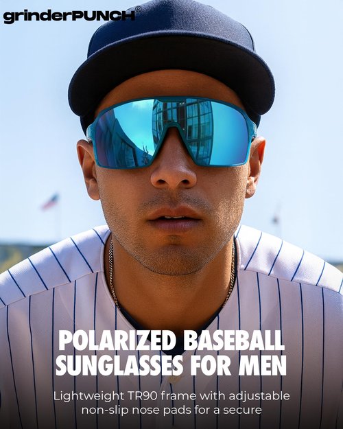 grinderPUNCH Polarized Sports Sunglasses for Men Women UV Protection Shades for Baseball Running Cycling Skiing & Pickleball (Blue, Extra Large)