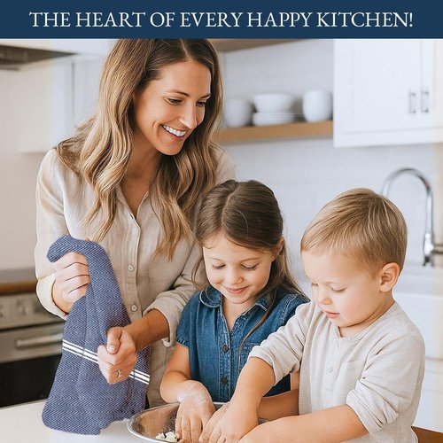 Lane Linen Kitchen Towels - 100% Cotton Dish Towels Set of 6, Lint-Free, 14"x25", Blue Chambray