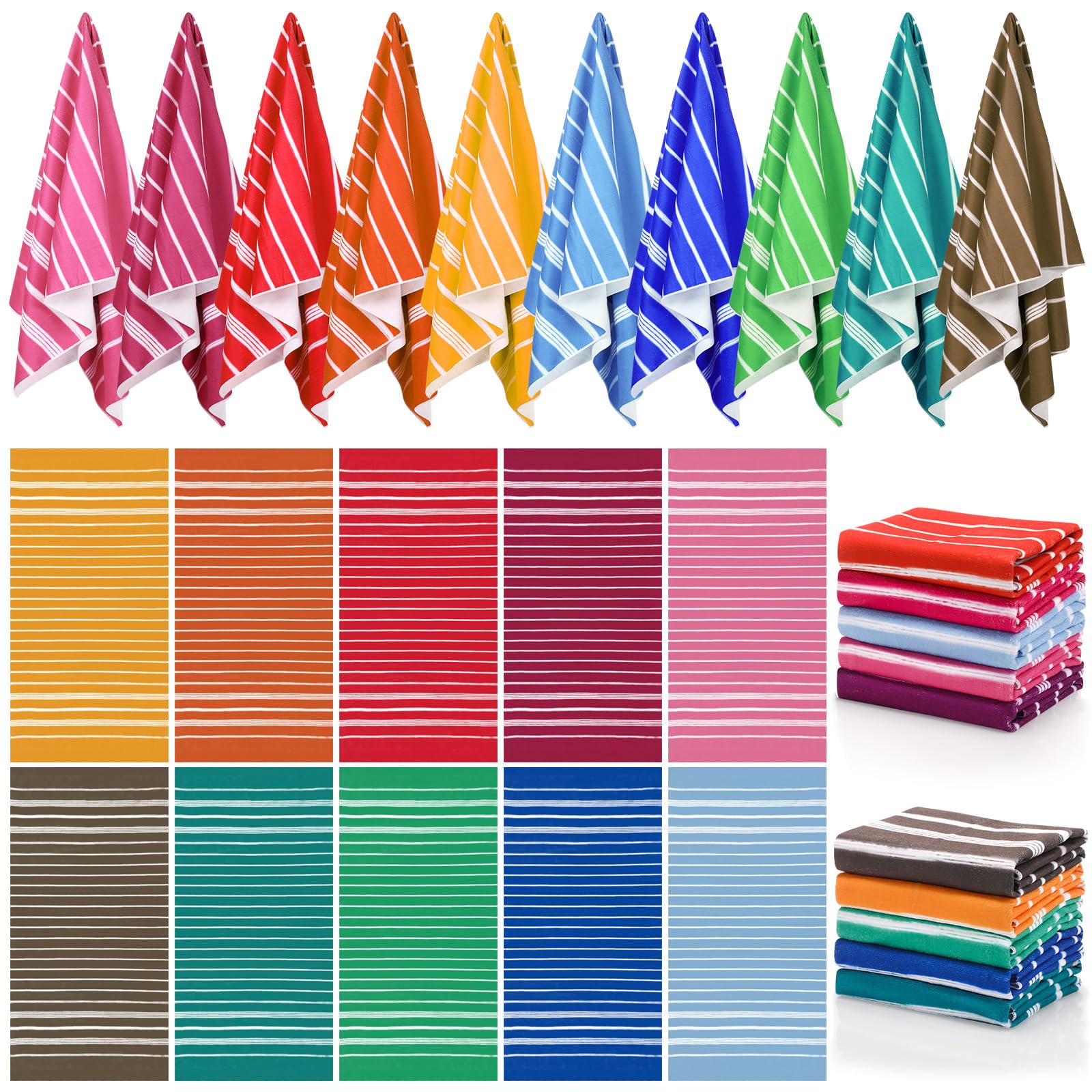 EBOOT 10 Pack Oversized Beach Towel Set Extra Large Pool Towels Microfiber Quick Dry Swim Blanket for Adult Women Men Face Hand Body Bath Travel Pool(Lovely Color,28 x 59 Inch,Stylish Stripe)