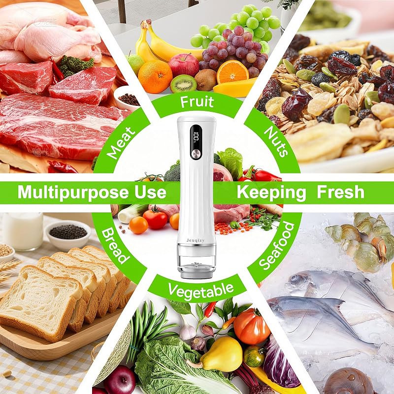 Vacuum Sealer for Food with LED Display, 80kPa Handheld Food Saver | 30 Bags (15S+15M) Variation