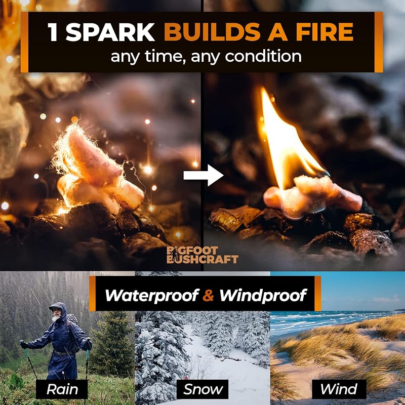 Bigfoot Bushcraft Non-Toxic Waterproof Fire Plugs - 50 Pack, 5+ Minute Burn, USA Made