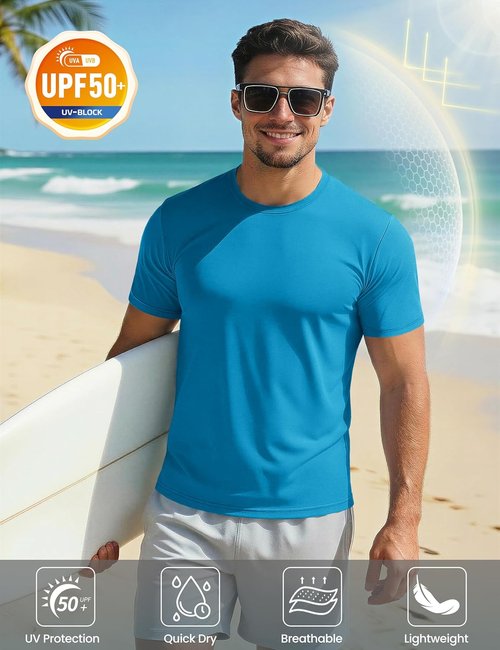 MAGCOMSEN Men's UPF 50+ Quick-Dry Athletic T-Shirt | Lightweight Workout & Swim Tee
