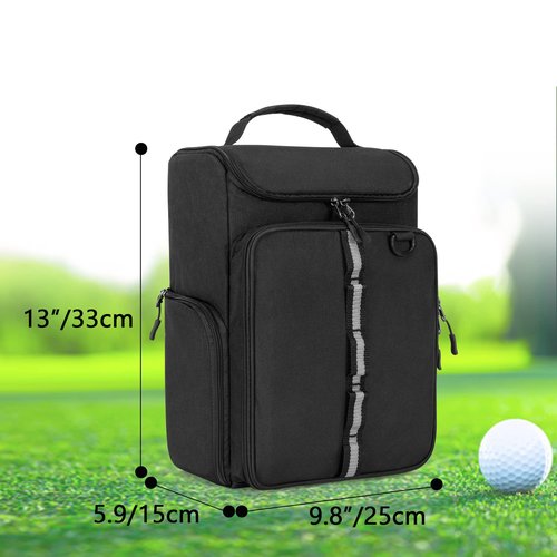 GOBUROS Golf Shoe Bag Holds A Pair of Shoes US Mens 14, Golf Shoe Carrier with Free Gloves Holders (A Pair), Front and Side Accessory Pockets for Tees, Gloves and Ball, Black