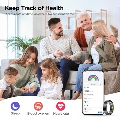 BENIO Gen 2 Smart Ring for Women & Men, Heart Rate,Fitness Tracker with Sleep，Step/Sleep/Blood Oxygen/Heart Rate Tracker, 5ATM Waterproof for iOS and Android,No Subscription, Xmas Gifts,Black 7.5