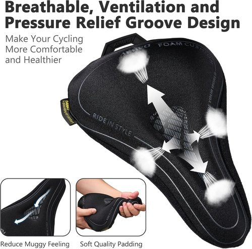 DAWAY Comfortable Bike Seat Cover - C3 Soft Gel & Memory Foam Cushion for Peloton, Stationary & Mountain Bikes