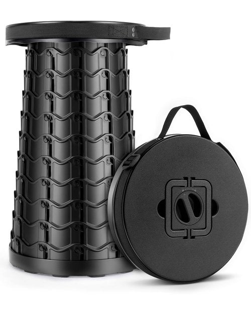 Portable Heavy Duty Collapsible Stool - Wide Seat, Extra Tall & Height Adjustable Stool - Retractable Folding Chair for Camping, Fishing, Hunting & Outdoor