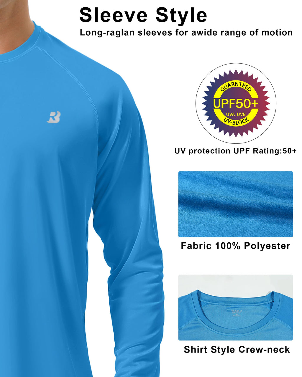Roadbox Men's 2 Pack UV Sun Protection SPF UPF 50+ Long Sleeve Quick Dry Fishing Shirts Outdoor Rash Guard for Running Hiking Swimming