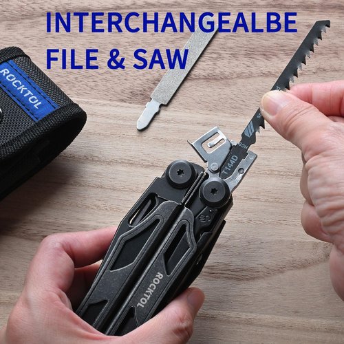 ROCKTOL Multitool, VG-10 Blade, 29-in-1 Multitool Pliers with Replaceable Wire Cutters and Saw, Heavy-duty Stainless Steel Multi-tool Set and Nylon Sheath for Camping Survival multi tool for Man