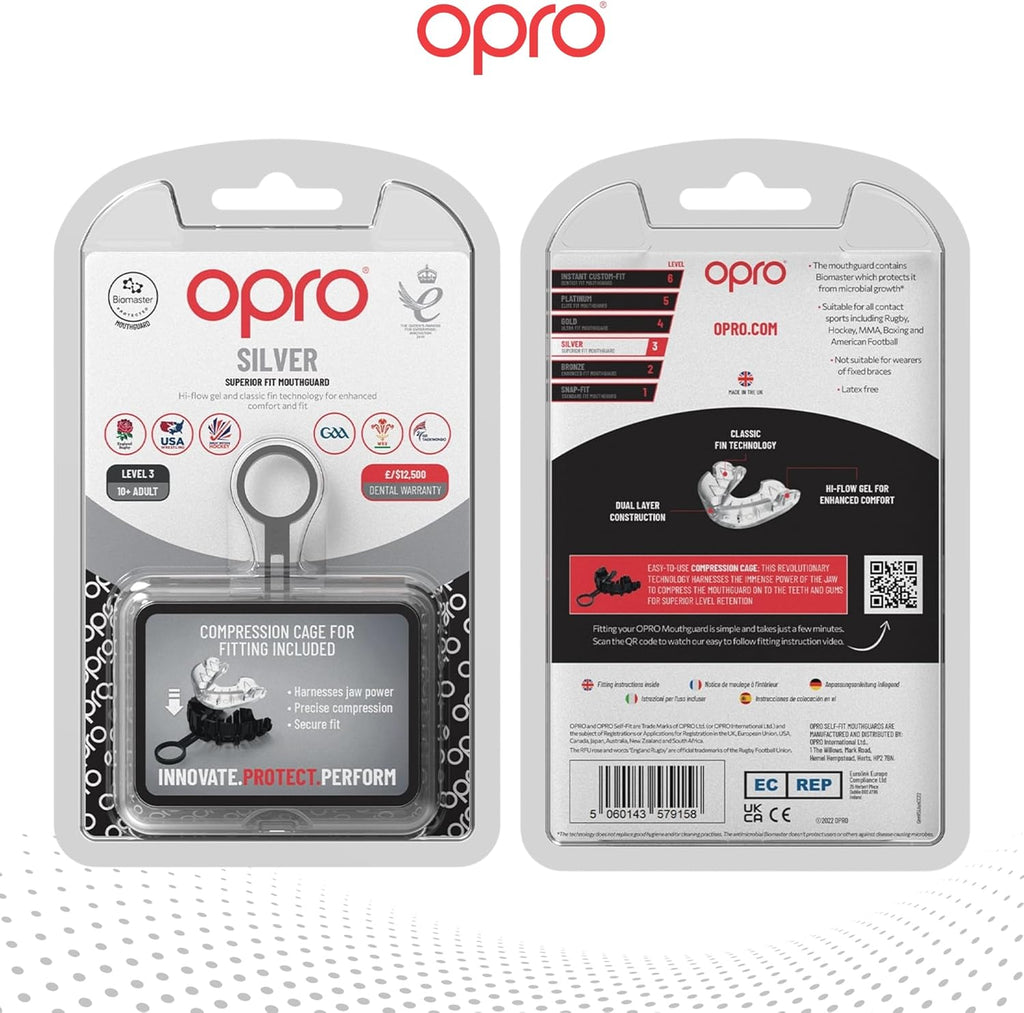 OPRO Silver Level Mouthguard - Revolutionary Fitting Technology for Sports | Youth Size, Clear