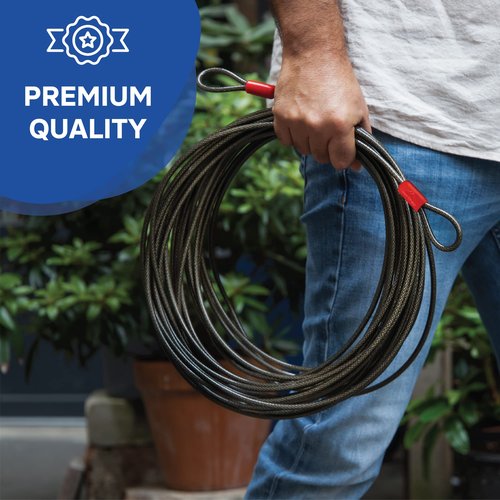 EVEREST FITNESS Heavy Duty Bike Lock Cable for Security - 76cm Long x 6mm - Universal Anti Theft Steel Bicycle Loop Cable - Compatible with All Bike Locks