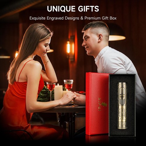 XIFEI Torch Lighter, 4-in-1 Cigar Lighter with Jet Flame, Punch, Holder, Draw Enhancer, Windproof Refillable Butane Lighters, Multi-Functional Cigar Accessories Gift for Men (Bronze)