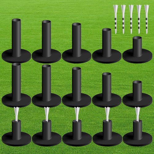 FINGER TEN Golf Rubber Tees Driving Range 3 Inch 1.5'' 2.25'' 2.75'' 3.13'' Tee Holder for Mat 1.5'' 2'' with Plastic Tees Indoor Outdoor Use (Black-25 Pcs)