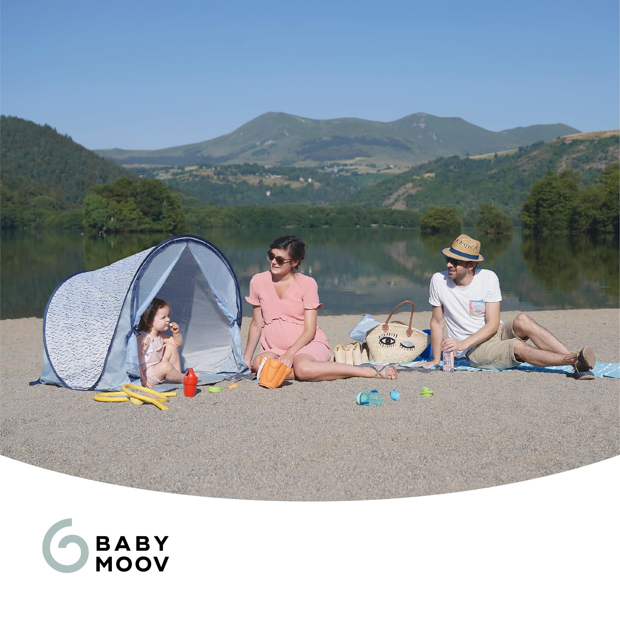 Babymoov Anti-UV Baby & Toddler Beach Tent UPF 50+ Sun Protection with Pop Up System for Easy Use & Transport, Blue Waves (Summer 2025 Edition)