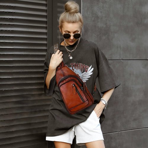 HESHE Leather Sling Bag - Stylish Crossbody with Multi-Pockets | Ideal Travel Chest Bag for Women