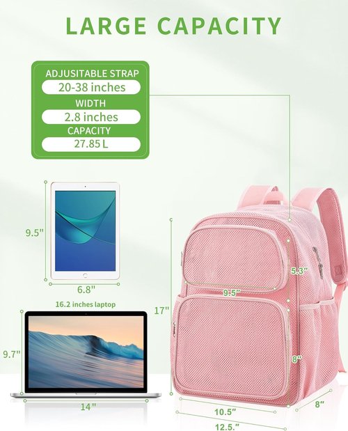 MAY TREE Heavy-Duty Mesh Backpack - Large Capacity Travel Bag for Beach & Hiking with Padded Straps