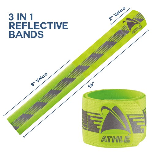 Athlé Reflective Bands 4 Pack – Adjustable 16" Neon Yellow Straps for Wrist, Arm and Ankle - High Visibility Safety Gear for Running, Jogging, Cycling and Biking