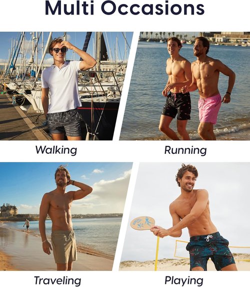 Maamgic Men's Swim Trunks - 9 Inch Stretch Board Shorts with Mesh Lining & Zip Pockets for Swimming