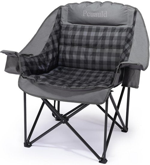 Pcuauld Camping Chairs for Adults Heavy Duty Padded Folding XL Camp Chairs with Cup Holder, Supports 500lbs, Oversized Large Outdoor Widen Comfy Lawn Chairs for Tailgating Sports Beach Yard